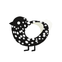 A sable and white chicken with a speckle pattern