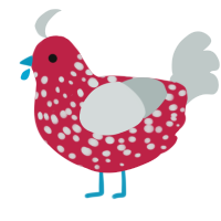 A crimson and silver chicken with a speckle pattern