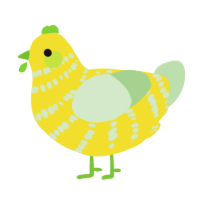 A yellow and gluppy chicken with a bar pattern