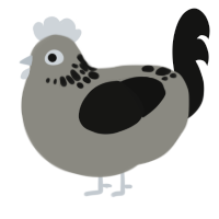 DANDRUFF, a ash and black chicken with a neck-speckle pattern