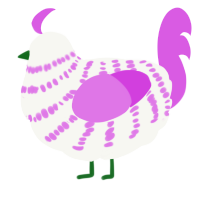 A white and orchid chicken with a bar pattern