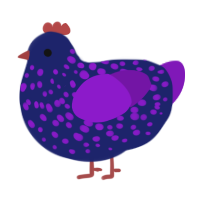 A navy and violet chicken with a speckle pattern