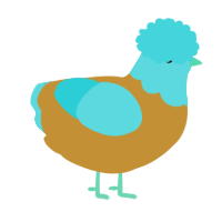 A gold and aqua chicken with a head pattern