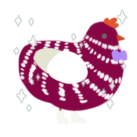 Velvet, a maroon and white chicken with a bar pattern