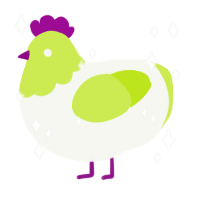 Clover, a white and lime chicken with a head pattern