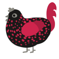 A sable and crimson chicken with a speckle pattern