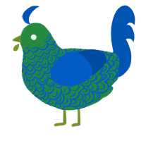 A viridian and ultramarine chicken with a double-lace pattern