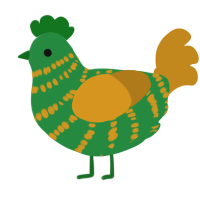 A viridian and ochre chicken with a bar pattern