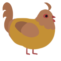 peanut butter, a gold and brown chicken with a head pattern