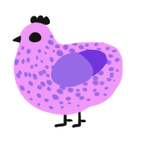 A lavender and blurple chicken with a speckle pattern