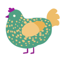 A turquoise and honey chicken with a speckle pattern