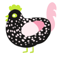 Supernova, a sable and rose chicken with a speckle pattern