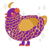 A violet and orange chicken with a lace pattern