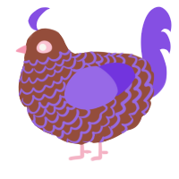 A russet and blurple chicken with a lace pattern