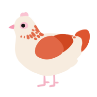 A cream and vermilion chicken with a neck-speckle pattern