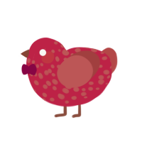 A crimson and red chicken with a speckle pattern