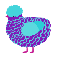 A violet and aqua chicken with a lace pattern