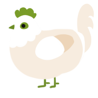 A cream chicken with a head pattern