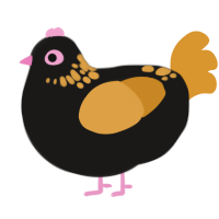 Pumpkin, a sable and orange chicken with a neck-speckle pattern