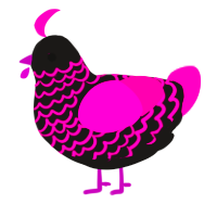 A sable and fuchsia chicken with a lace pattern