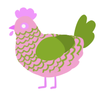 A pink and chartreuse chicken with a lace pattern