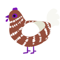 A russet and white chicken with a bar pattern