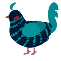 A tumblr and teal chicken with a bar pattern