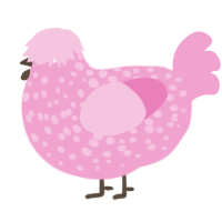 A pink chicken with a speckle pattern