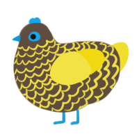 A bark and yellow chicken with a lace pattern