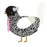 A sable and white chicken with a double-lace pattern