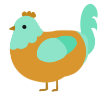 A orange and mint chicken with a head pattern