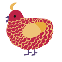 A crimson and honey chicken with a lace pattern