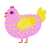 A lavender and yellow chicken with a speckle pattern