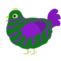 A leaf and violet chicken with a bar pattern