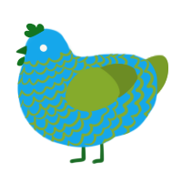 A sky and chartreuse chicken with a lace pattern