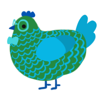 Algaemon, a viridian and cerulean chicken with a lace pattern