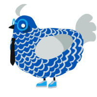 A ultramarine and silver chicken with a lace pattern