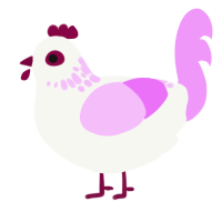 A white and lavender chicken with a neck-speckle pattern