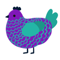 A violet and turquoise chicken with a lace pattern