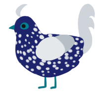 A navy and mist chicken with a speckle pattern