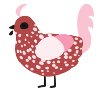 A red and rose chicken with a speckle pattern
