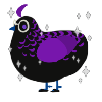 A black and violet chicken with a half-lace pattern
