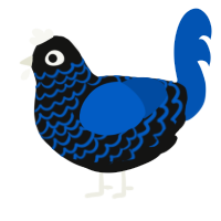 A black and ultramarine chicken with a lace pattern