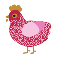 A crimson and pink chicken with a double-lace pattern