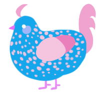 A sky and pink chicken with a speckle pattern