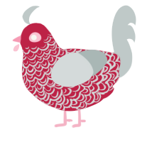 A crimson and silver chicken with a double-lace pattern