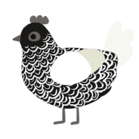 A sable and white chicken with a double-lace pattern