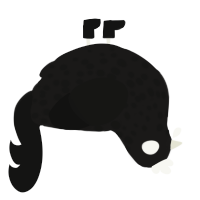 The Glitch, a sable and black chicken with a speckle pattern