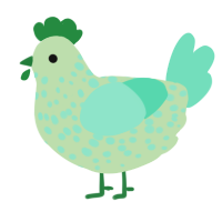 A gluppy and mint chicken with a speckle pattern
