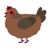 A brown and bark chicken with a neck-speckle pattern